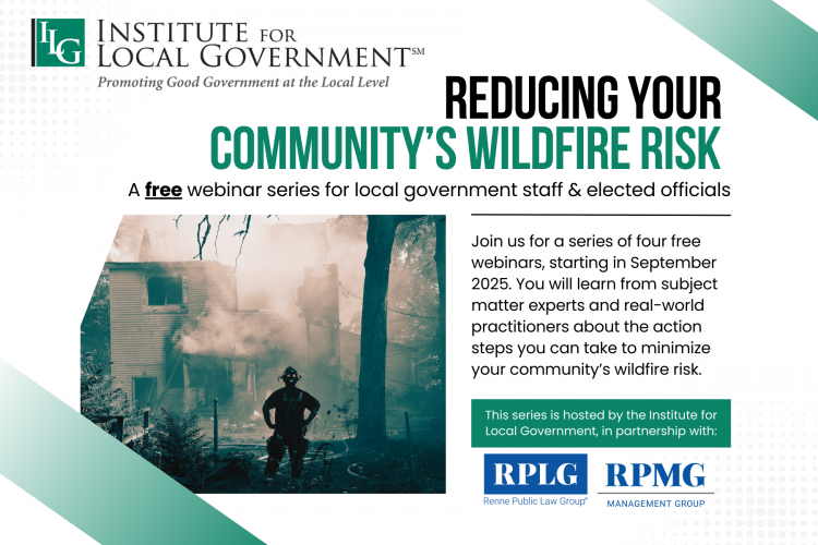 Webinar series promotional graphic with photo of firefighter looking out on forest and series description